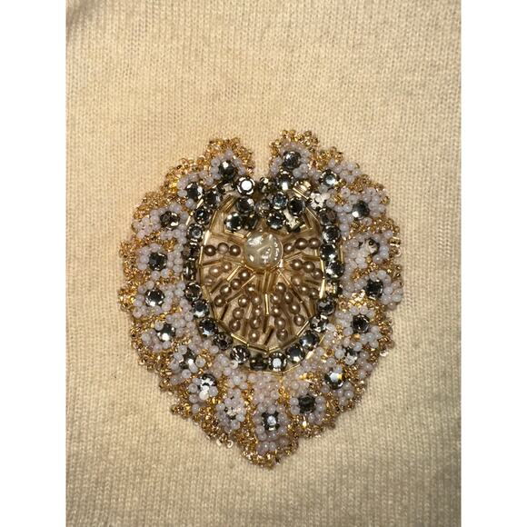 VINTAGE CARDIGAN SWEATER BEADED PEARL CREST RHINESTONE BUTTONS - Picture 13 of 14